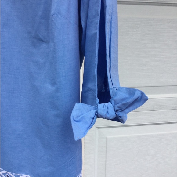 NWT Talbots Fun Blue White Embroidery Tie Sleeve - Picture 3 of 6